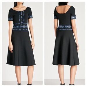 Sandro Paris Black Floral Embroidered Beaded Knit A-line Dress size S